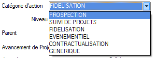 Catégories d'actions paramétrées à l'installation